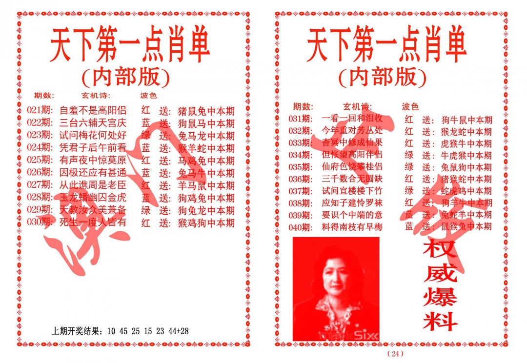 025期天下第一单肖单[图]