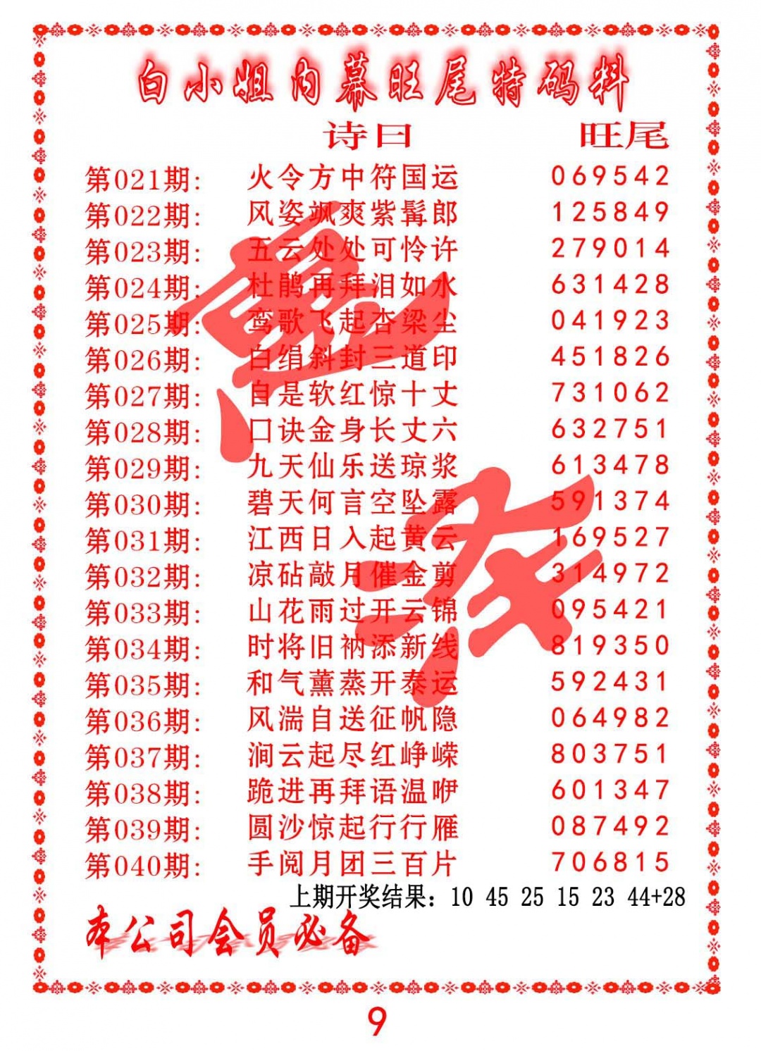 025期内幕旺尾特码料[图]