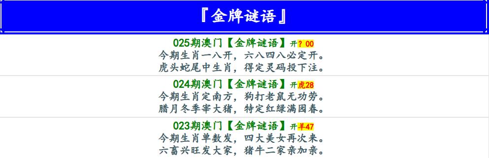 025期金牌谜语[图]
