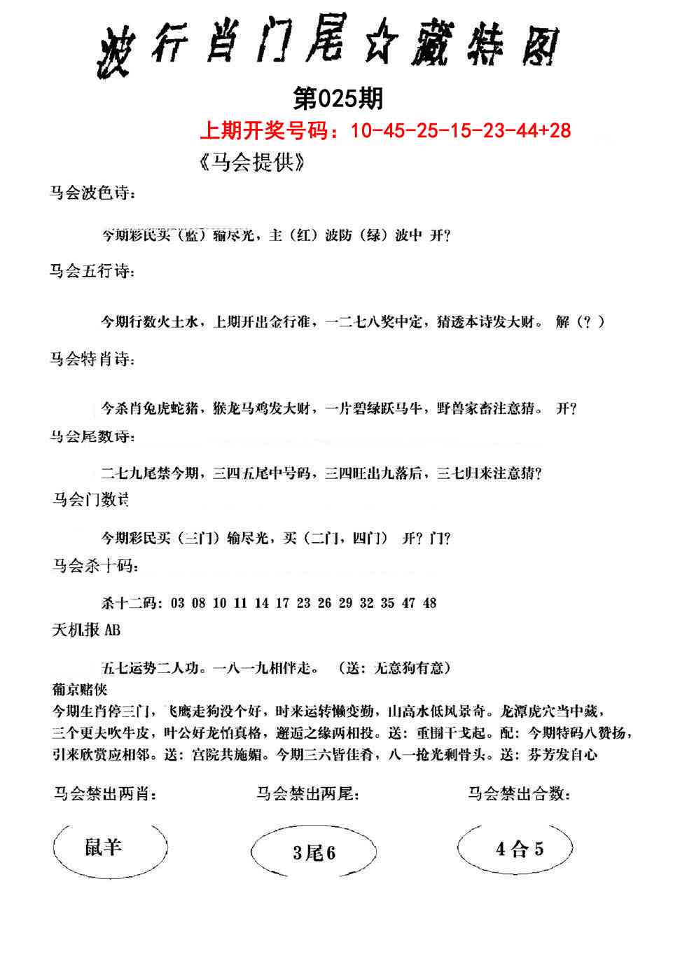 025期波行肖尾藏特图[图]